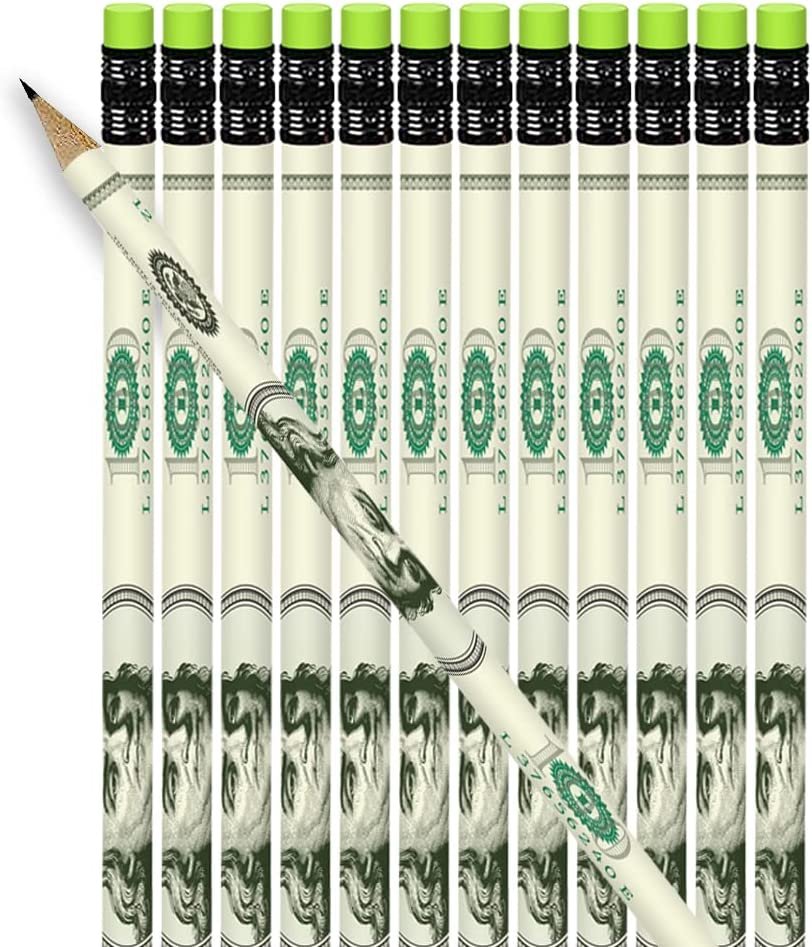 ArtCreativity $100 Bill Pencils, Set of 24, Cool Writing Pencils with Erasers, Birthday Party Favors, Party Goody Bag Fillers, Teacher Supplies for Classroom