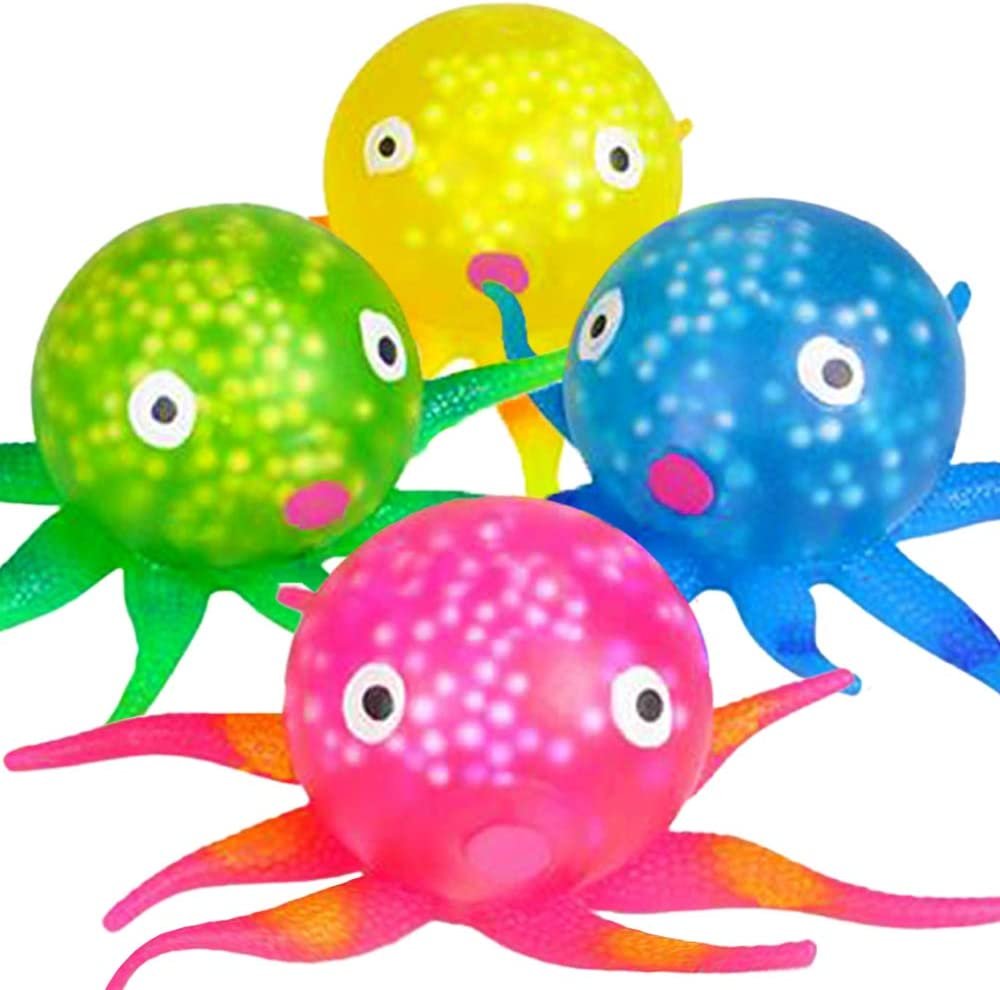 ArtCreativity Squeeze Jelly Octopus, Set of 4, Stress Relief Toys for Kids and Adults, Underwater Party Supplies, Fun Aquatic Birthday Party Favors, Relaxing Sensory Toys for Autism, 4 Colors