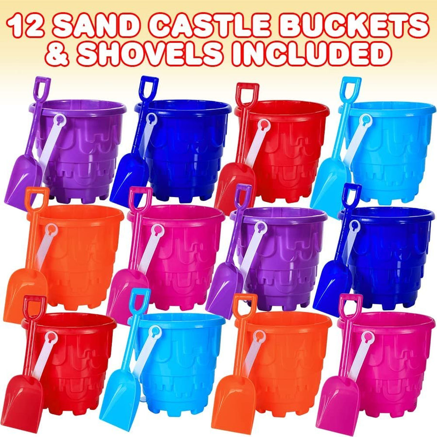 ArtCreativity Beach Sand Castle Buckets and Shovels Set, Includes 12 Shovels and 12 Pail Buckets with a Sand Castle Design Inside, Sandcastle Building Toys, Fun Summer Sand Toys for Boys and Girls