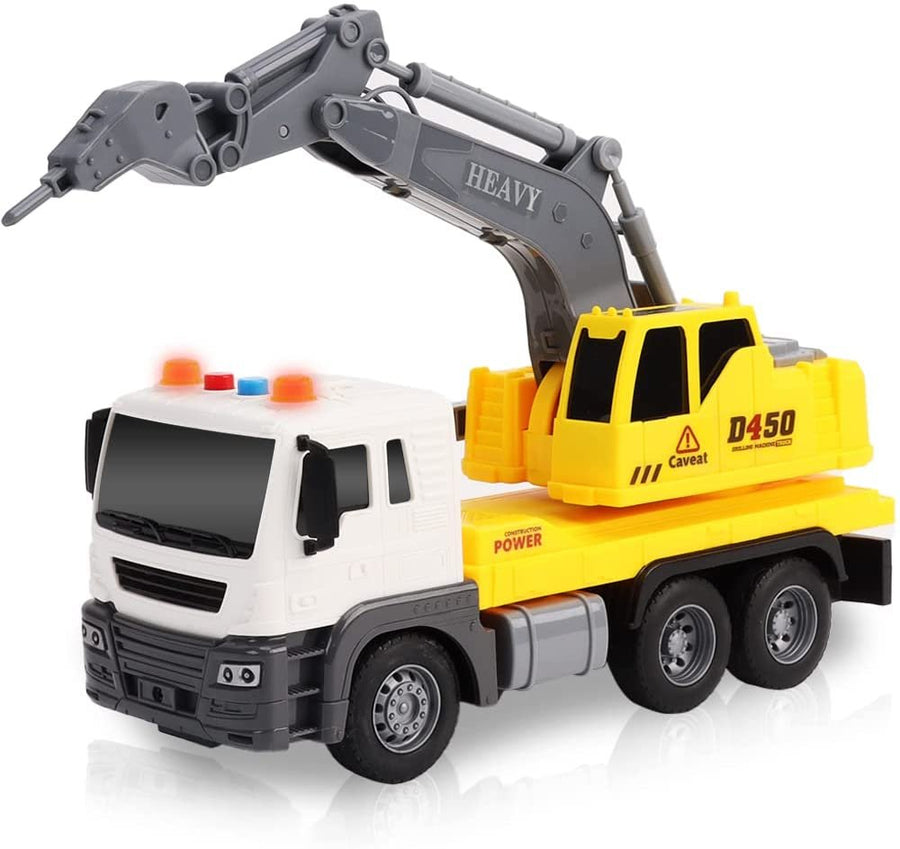 ArtCreativity Light Up Construction Truck Toy, Excavation Truck Toy with a Rotating Back, Push and Go Kids Construction Toy with LED and Sound Effects, Cool Construction Trucks for Boys and Girls