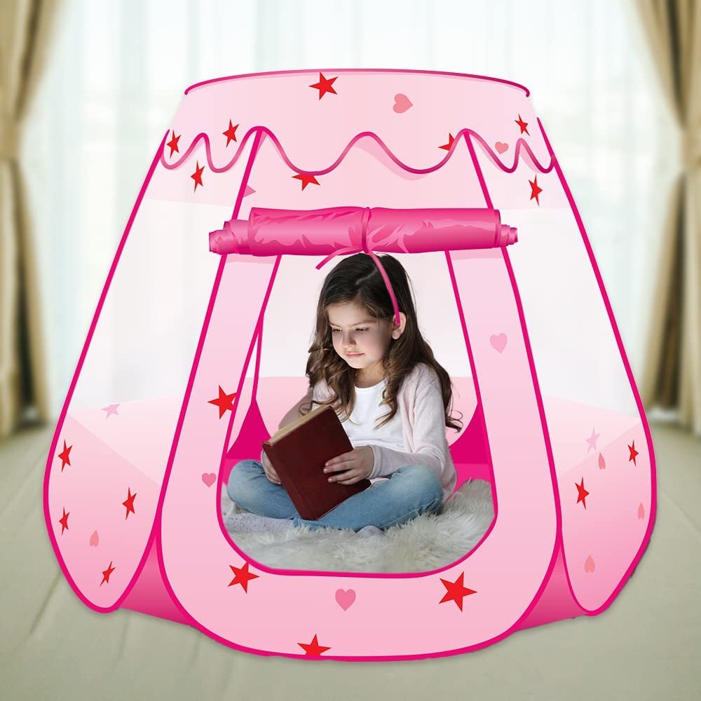 ArtCreativity Princess Pop Up Tent, Kids Playhouse Tent with a Carry Bag, Foldable Princess Tent for Girls and Boys with Mesh Windows for Ventilation, Adorable Princess Party Decorations, Pink