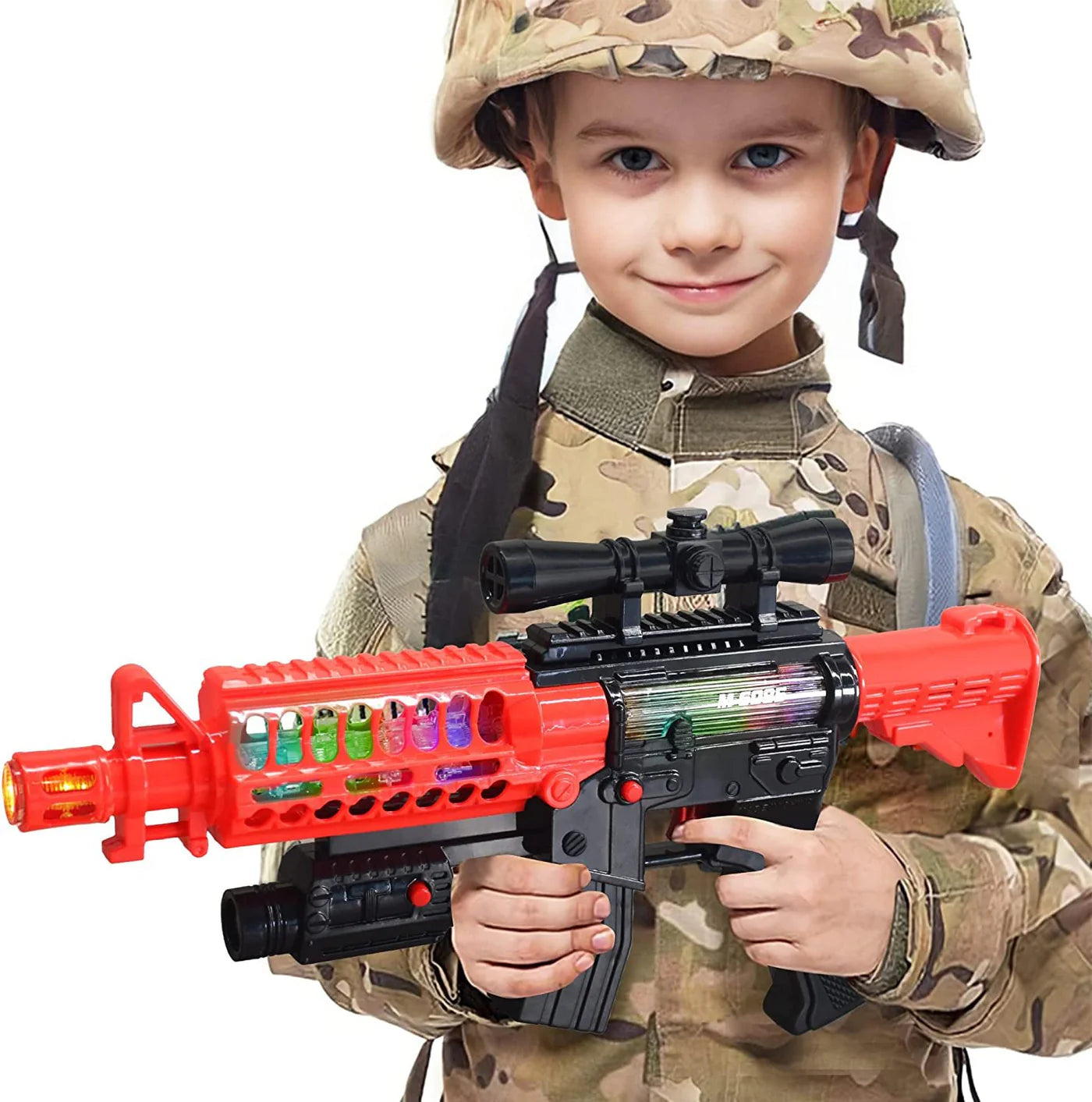 Artcreativity Toy Rifle Vibrating Toy Guns for Boys, 13.25 Inch Light Up Fake Gun with Sounds, Immersive Vibration, and Batteries Included, Military Toy Machine Gun, Toy Guns for Boys 8-12