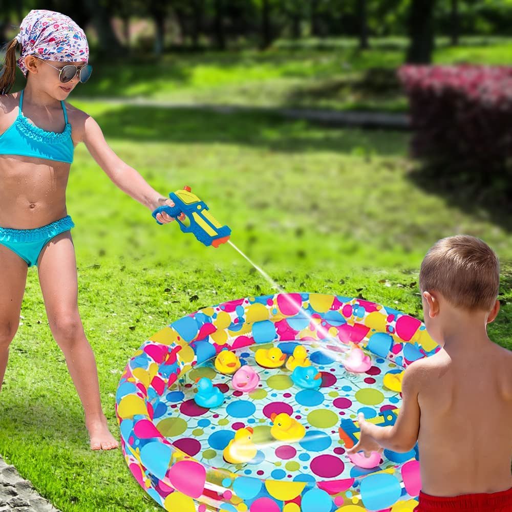 Gamie Duck’em Down Shooting Game, Carnival Duck Pond Game with 1 Inflatable Pool, 2 Water Guns, and 20 Ducks, Backyard Games for Kids, Outdoor Summer Toys, and Carnival Theme Party Decorations