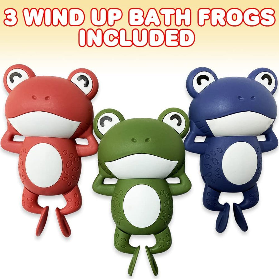 ArtCreativity Wind Up Bath Frogs for Kids, Set of 3, Swimming Frog Toys in Assorted Colors, Frog Bathtub Toys for Kids That Swim in Water, Great as Swimming Pool Toys and Birthday Party Favors