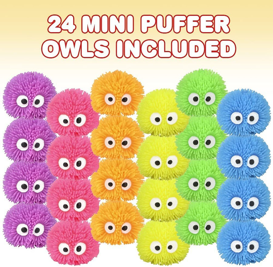 ArtCreativity Mini Puffer Owls, Set of 24, Owl Surprise Toys for Filling Easter Eggs, Easter Party Favors, Egg Hunt Supplies, Stress Relief Toys for Kids, Assorted Neon Colors