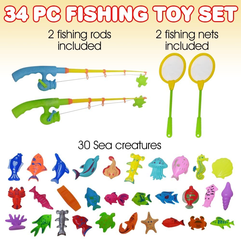 ArtCreativity Fishing Toys Set for Toddlers, Magnetic Fishing Set with Rods, Nets, Bag, and 30 Aquatic Toys, Interactive Fishing Game for Kids, Swimming Pool, Bath Toys for Kids, Boys and Girls