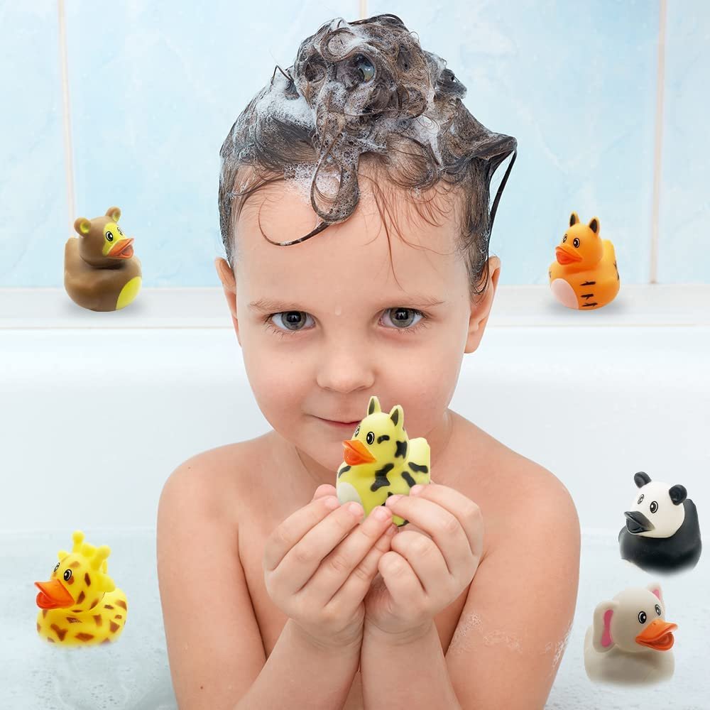 ArtCreativity Zoo Animal Rubber Duckies for Kids, Pack of 12, Zoo Themed Duck Bathtub Pool Toys, Fun Carnival and Safari Party Supplies, Birthday Party Favors for Boys and Girls