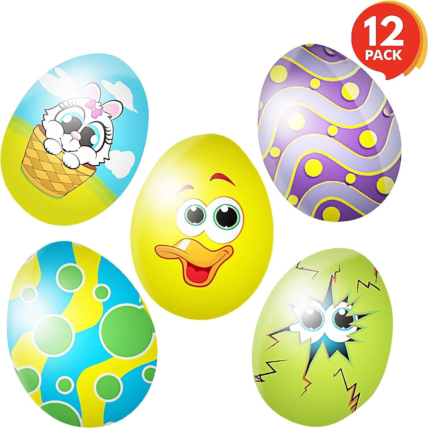 ArtCreativity 2.75 Inch Easter Stress Relief Eggs - Set of 12 - Easter Themed Stress Relief Spongy Toy for Kids and Adults - Assorted Vibrant Colors - Egg Hunt Supplies, Party Favor for Boys and Girls