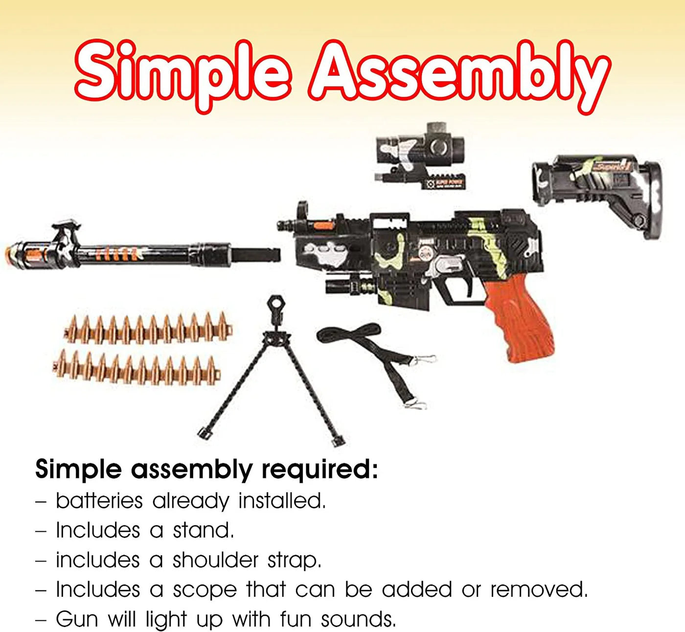 Toy Machine Gun with Scope, Stand and Realistic Sound Effects