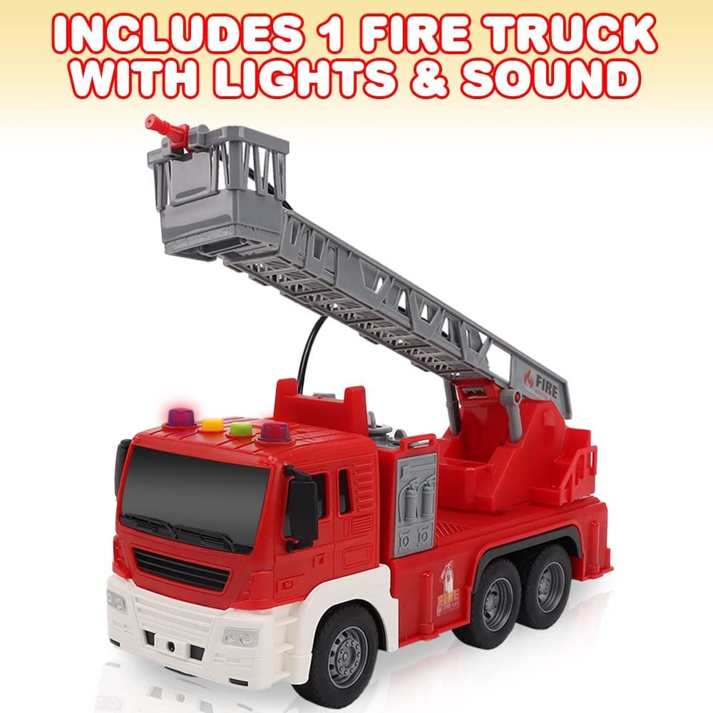 ArtCreativity Light Up Ladder Fire Truck, Red Firetruck Toys for Kids with Lights, Sounds, Water-Spraying Hose, and Extendable Ladder, Light-Up Push and Go Firefighter Toys for Kids, Great Gift Idea