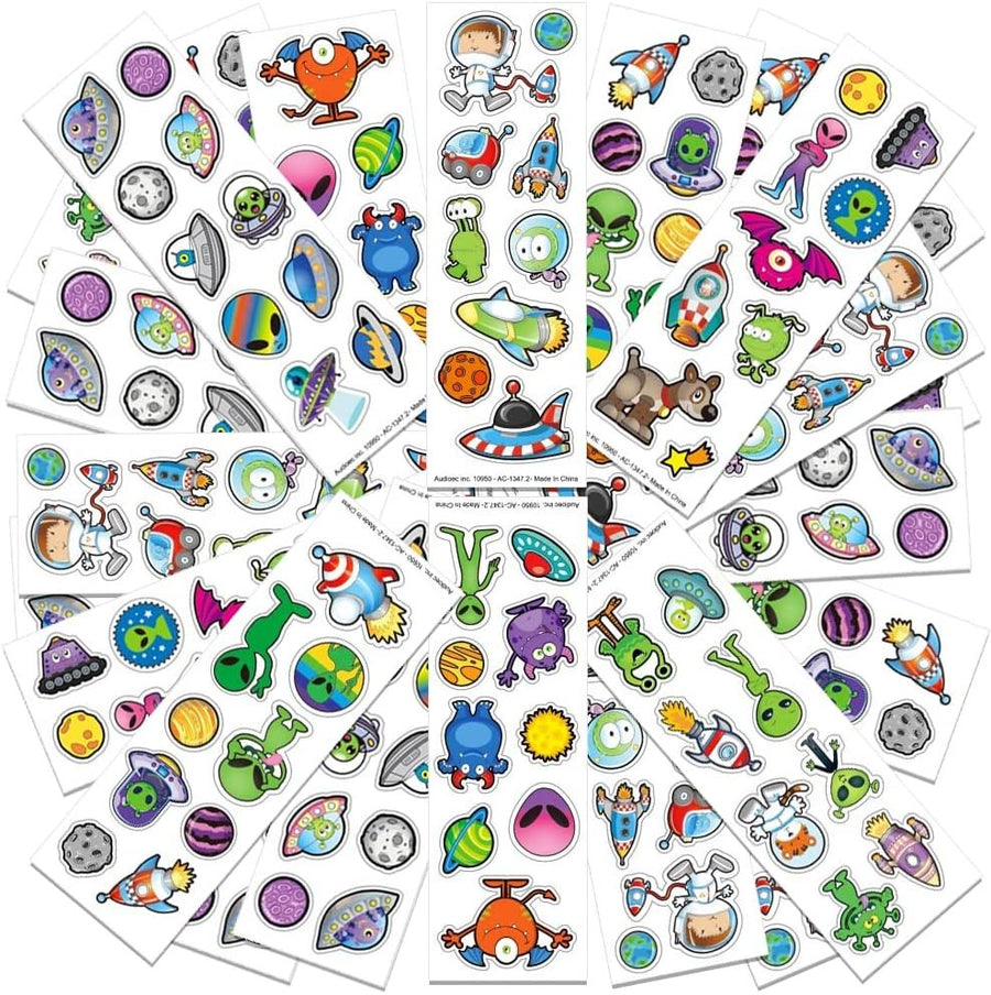 ArtCreativity Alien Stickers Assortment, 100 Sticker Sheets with Over 1000 Space Stickers for Kids, Unique Arts and Crafts Supplies, Outer Space Birthday Party Favors, Galaxy Goodie Bag Fillers