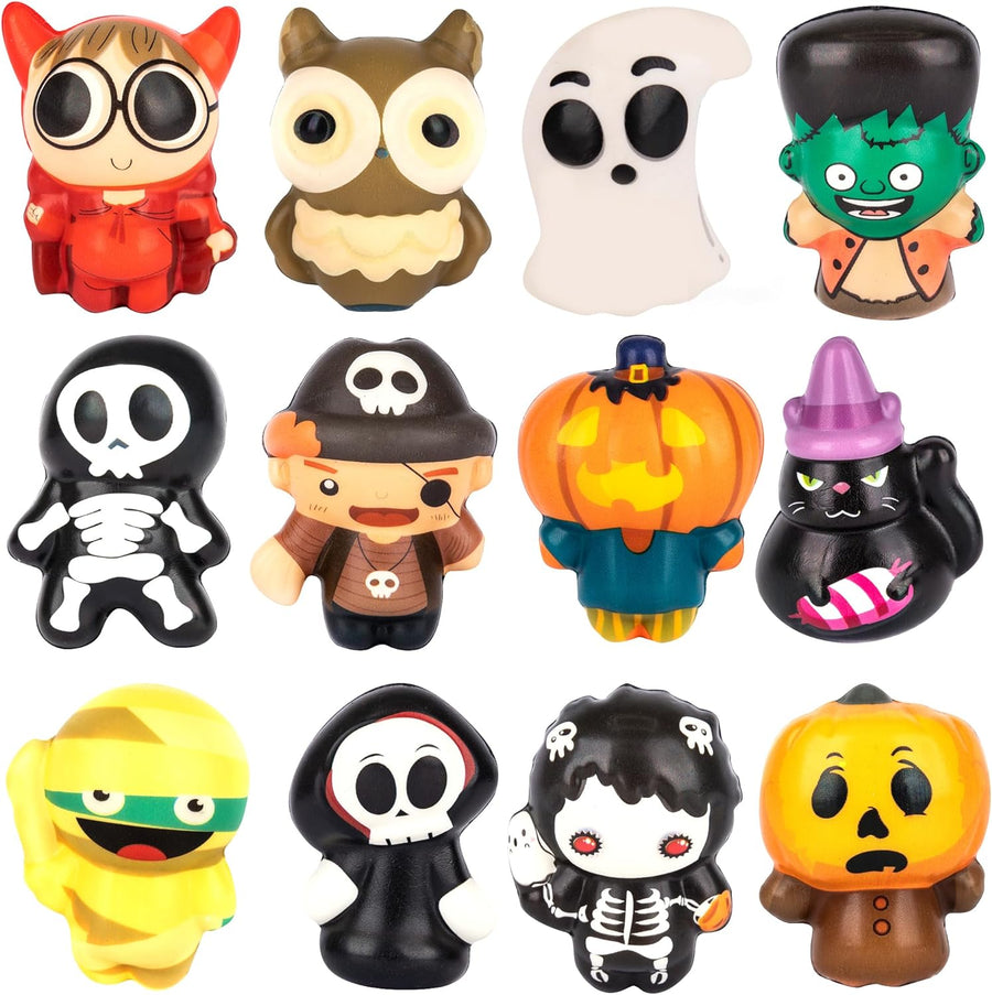 ArtCreativity Slow Rising Halloween Squishy Toys - Set of 12 - Stress Relief Toys for Kids in 12 Designs for Kids - Non Candy Trick or Treat Supplies - Fun Fidget Toys for Kids