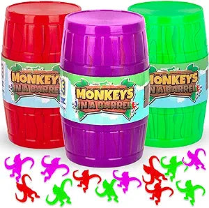 Gamie Barrel of Monkeys Game - 3 Barrels with 30 Monkeys Each - Monkeys in a Barrel Game for Family Night - Indoor Games for Kids and Adults - Develops Fine Motor Skills - Retro Games for Ages 6 7 8 9